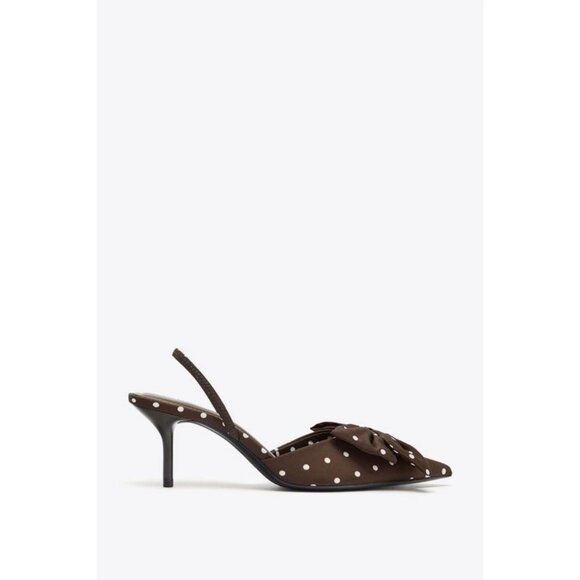 ZARA POLKA DOT PRINT HIGH-HEEL SHOES WITH BOW - Picture 4 of 6